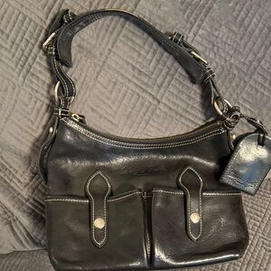 Dark Brown/Black Leather Shoulder Bag